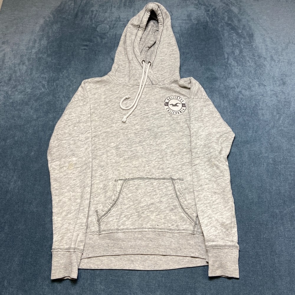 Hollister Hoodie Womens L Heather Gray Fleece Lined Drawstring Thumbhole Sleeve